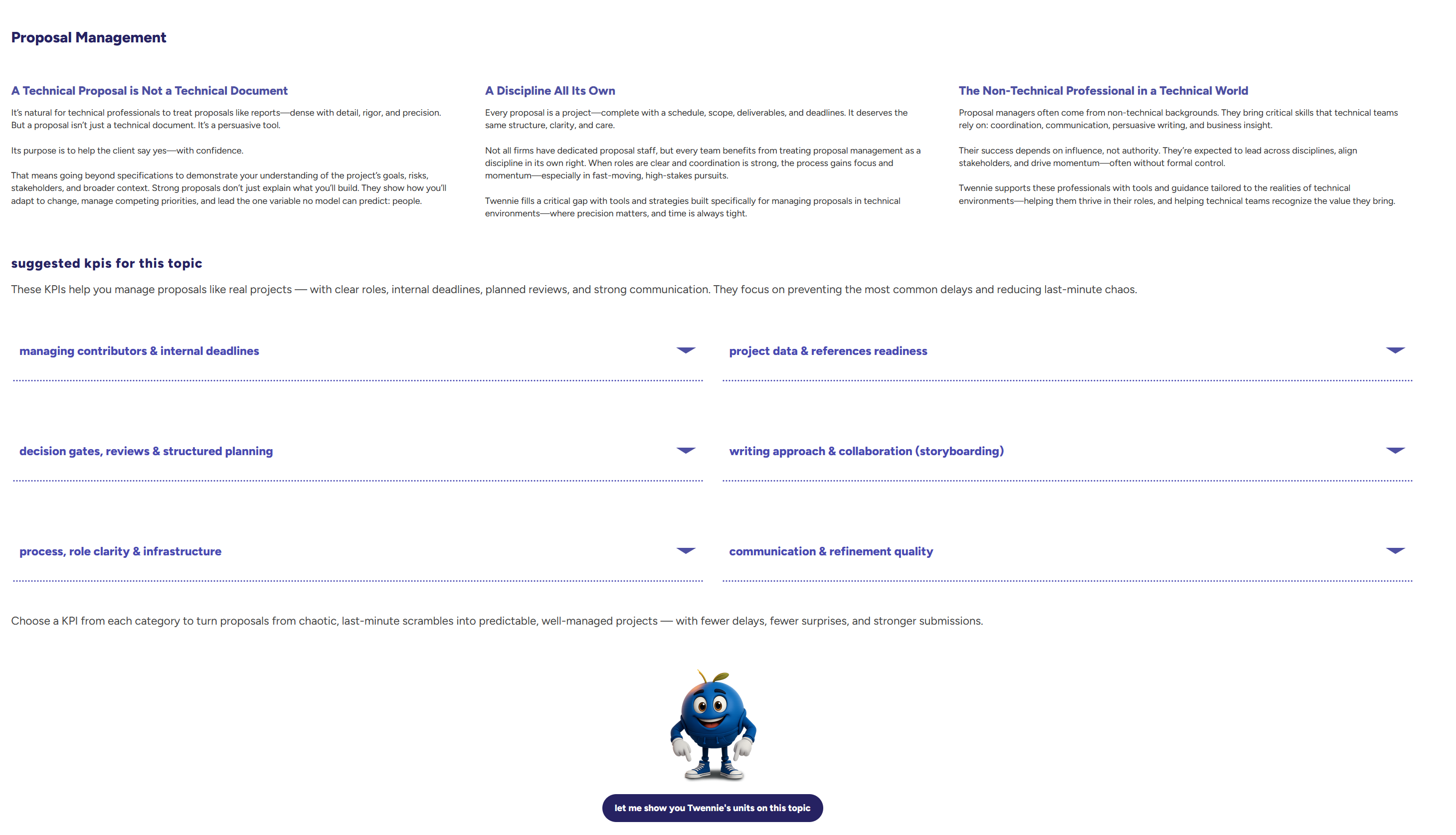 Topic breakdown and KPIs